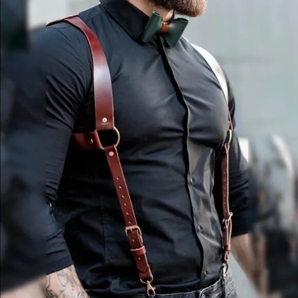 Luxury Mens Chest Shoulder Red Leather Harnesses
